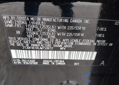 2018 Toyota Rav4 Limited z USA, uszkodzony, nr VIN 2T3DFREVXJW759812